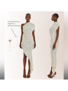 Coucoo Asymmetrical One-Shoulder Ivory Knit Dress